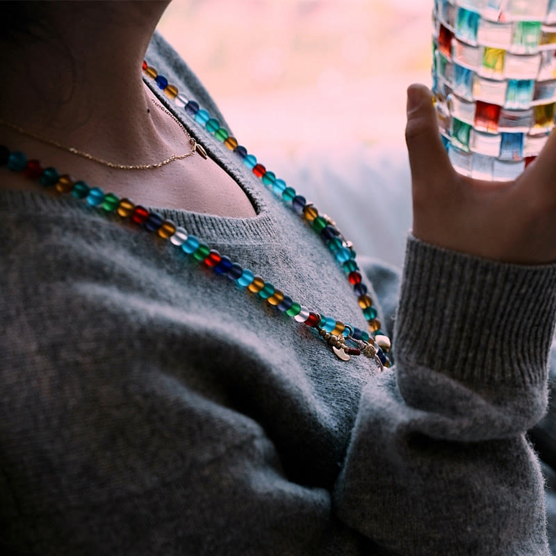 108 Bead Liuli Glass Mala Bracelet with Chinese Zodiac Charms