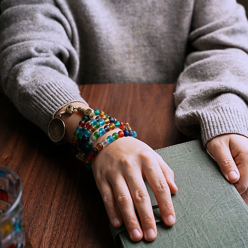108 Bead Liuli Glass Mala Bracelet with Chinese Zodiac Charms