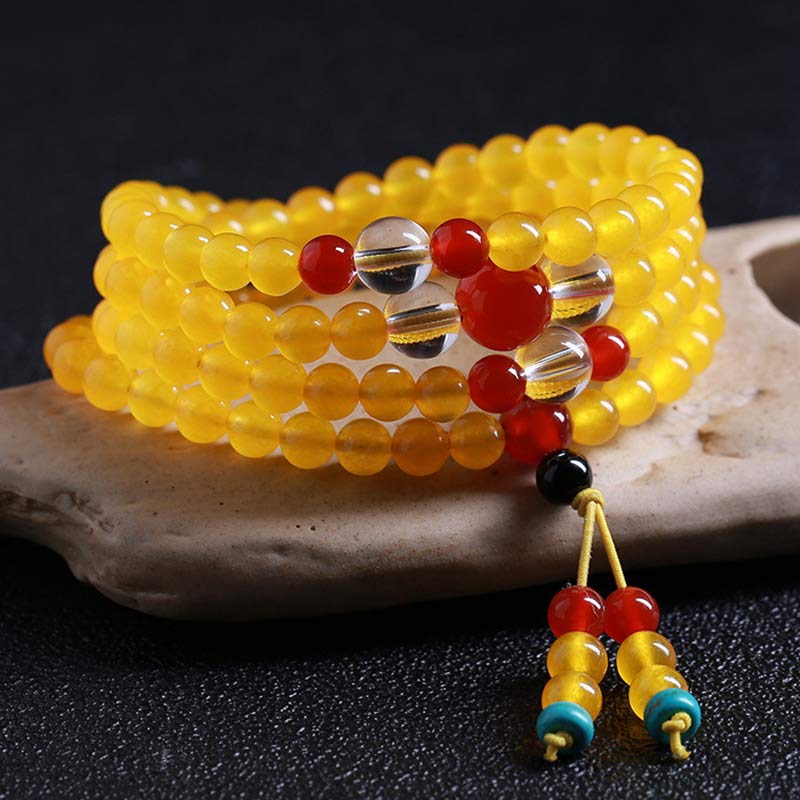 108 Bead Mala Bracelet in Yellow Chalcedony for Harmony & Positivity