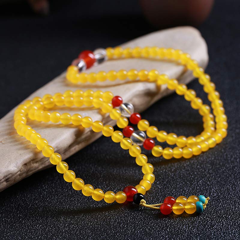 108 Bead Mala Bracelet in Yellow Chalcedony for Harmony & Positivity