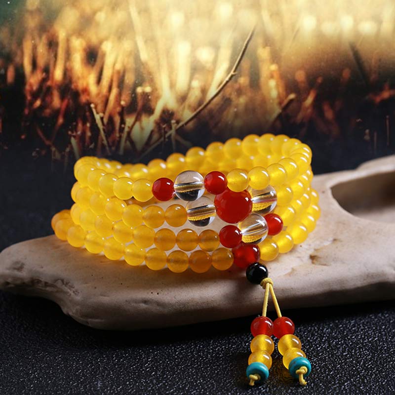 108 Bead Mala Bracelet in Yellow Chalcedony for Harmony & Positivity