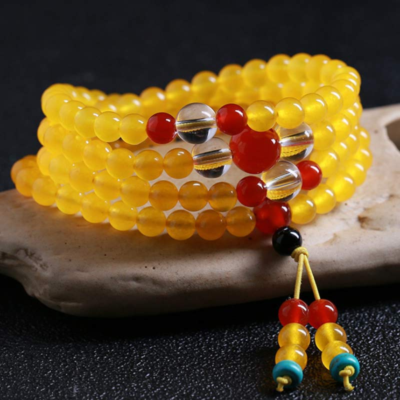 108 Bead Mala Bracelet in Yellow Chalcedony for Harmony & Positivity