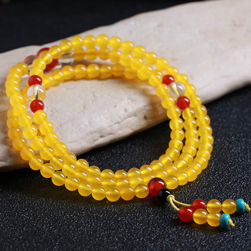 108 Bead Mala Bracelet in Yellow Chalcedony for Harmony & Positivity