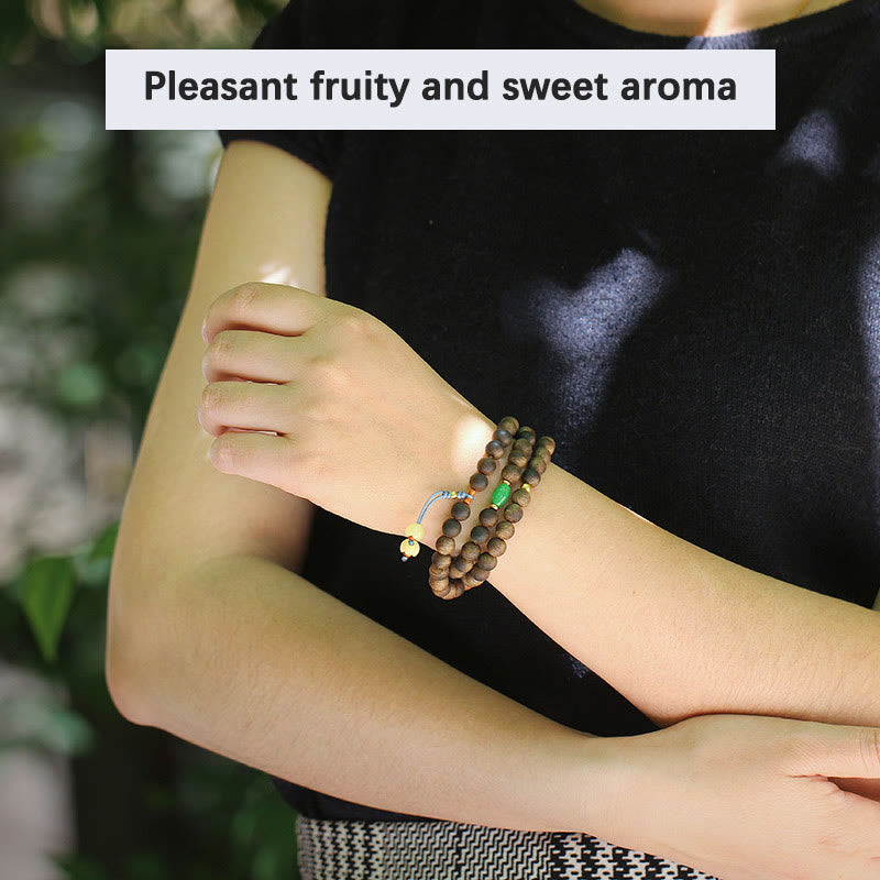 108 Bead Mala Meditation Bracelet with Agarwood Cyan Jade Amber