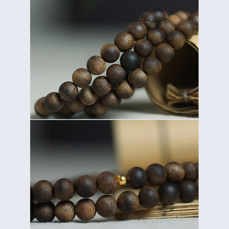 108 Bead Mala Meditation Bracelet with Agarwood Cyan Jade Amber