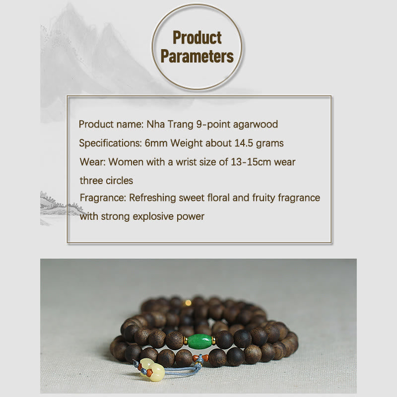 108 Bead Mala Meditation Bracelet with Agarwood Cyan Jade Amber