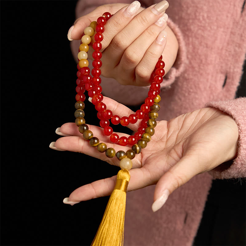 108 Bead Red Agate Tiger Eye Calm Mala Bracelet