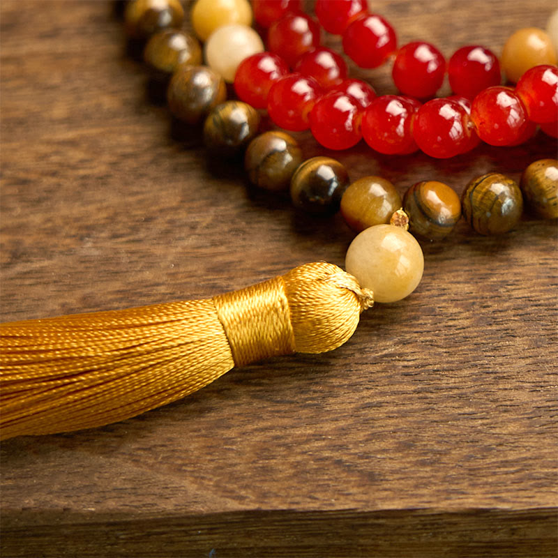 108 Bead Red Agate Tiger Eye Calm Mala Bracelet