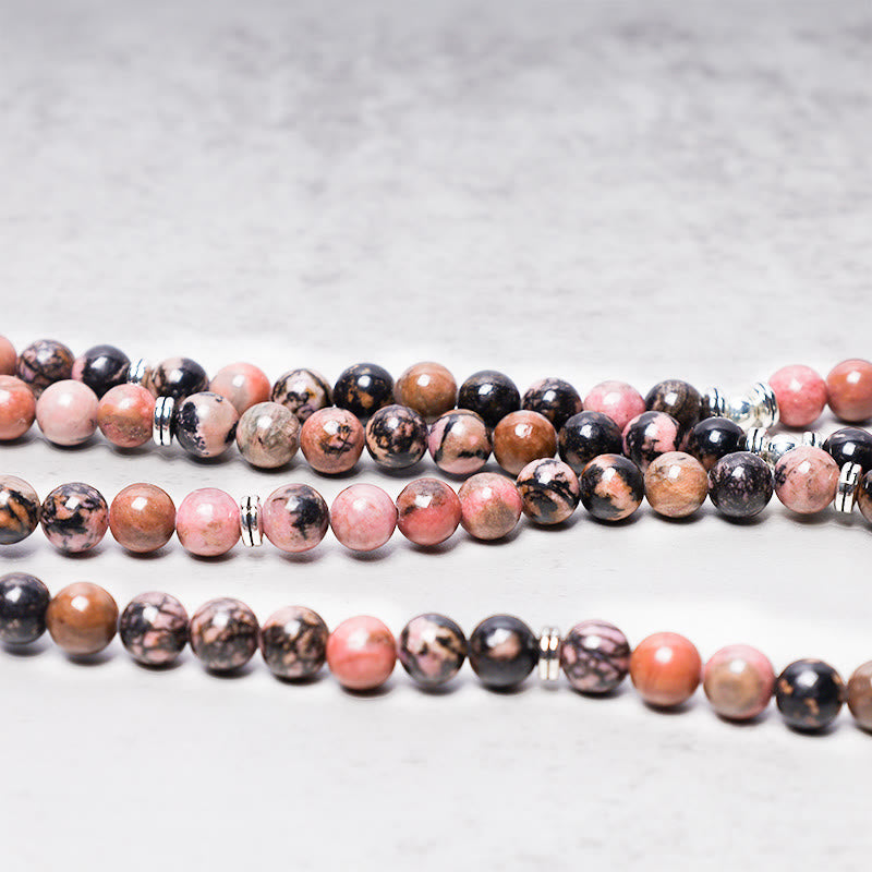 108 Bead Rhodonite Lotus Compassion Mala Bracelet