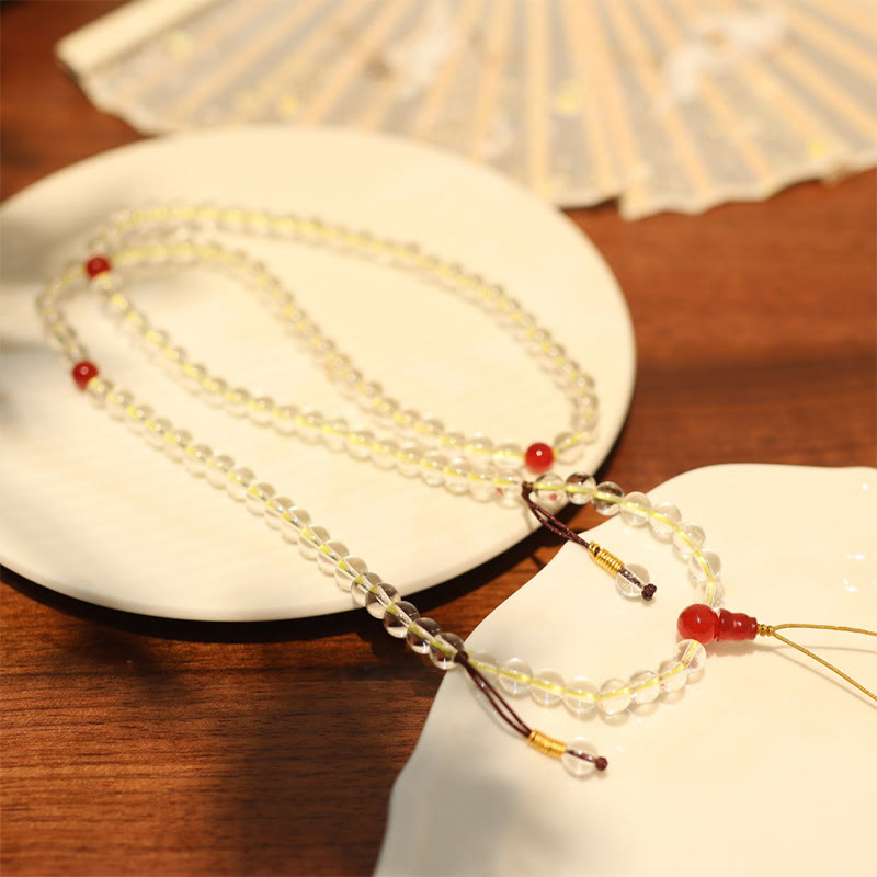 108 Bead White Red Agate Quadruple Wrap Protection Bracelet