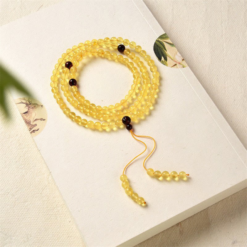 108 Beads Amber Gemstone Mala Bracelet for Anxiety Relief