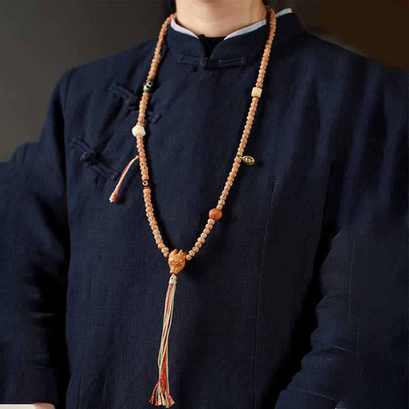 108 Beads Bodhi Seed Red Agate Deer Head Wisdom Mala Bracelet