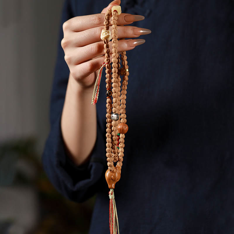 108 Beads Bodhi Seed Red Agate Deer Head Wisdom Mala Bracelet