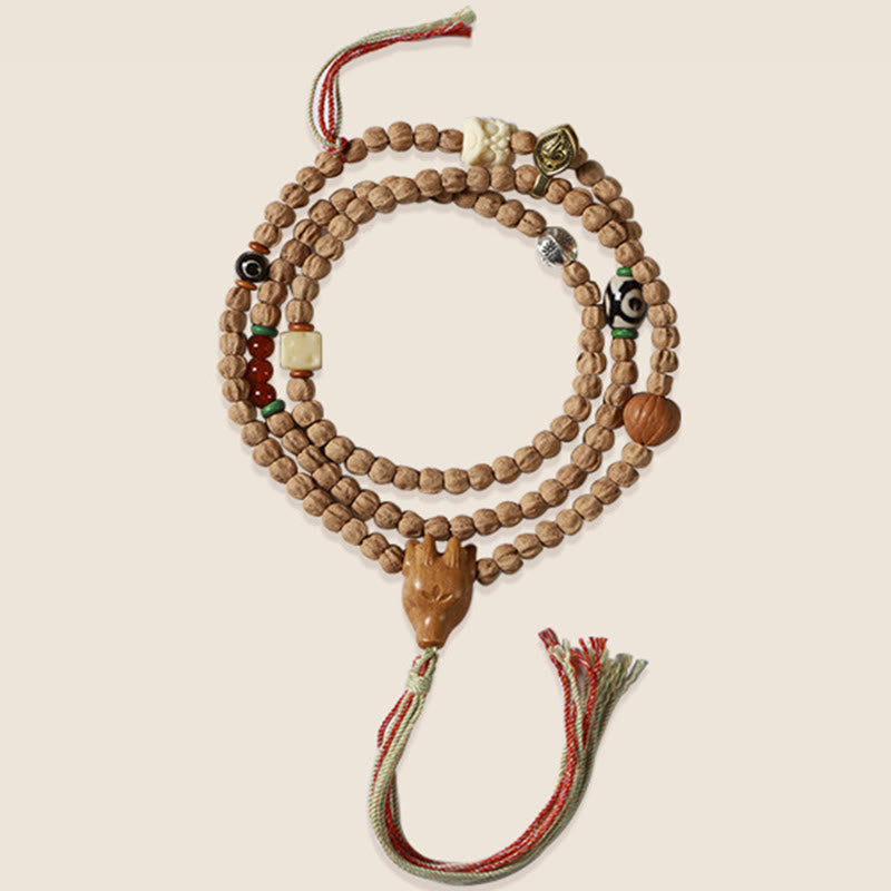 108 Beads Bodhi Seed Red Agate Deer Head Wisdom Mala Bracelet