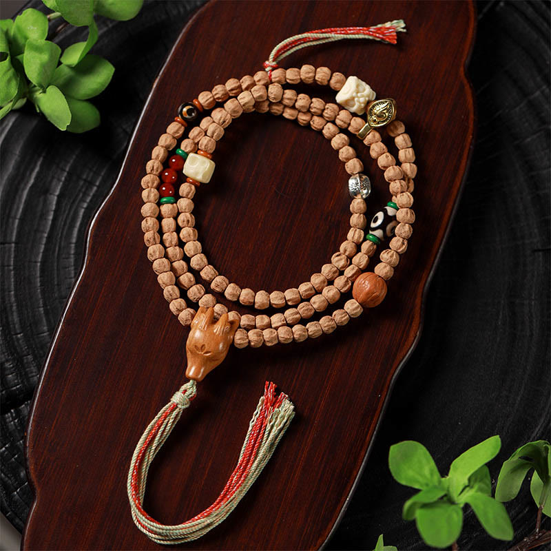 108 Beads Bodhi Seed Red Agate Deer Head Wisdom Mala Bracelet