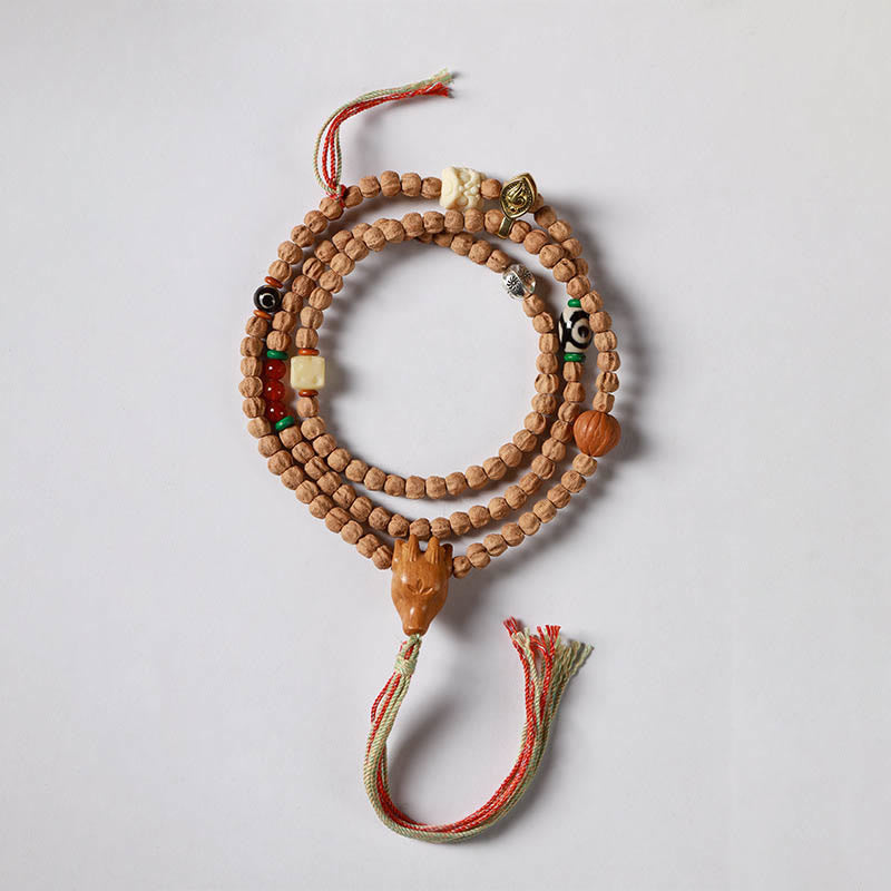 108 Beads Bodhi Seed Red Agate Deer Head Wisdom Mala Bracelet