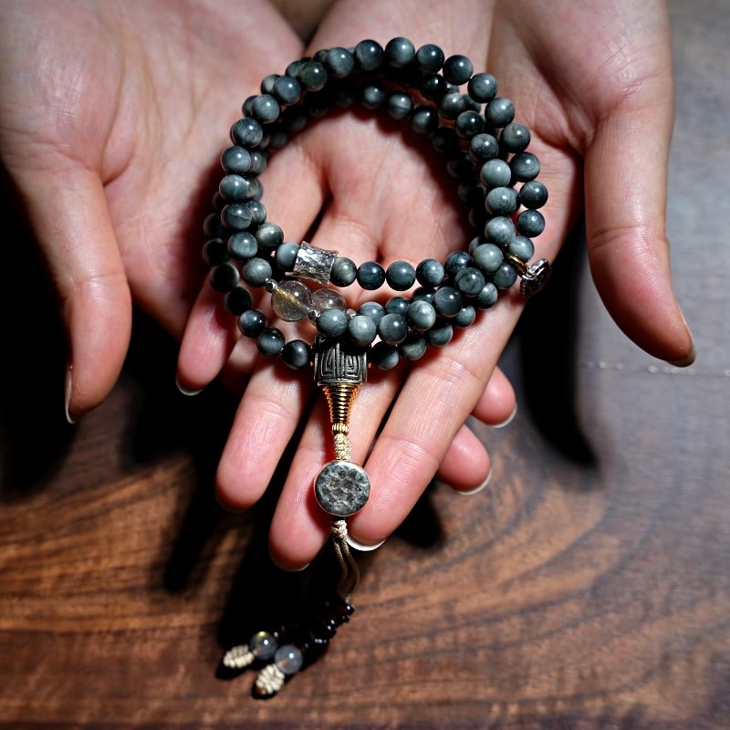108 Beads Eagle's Eye Stone Mala Bracelet for Positive Energy