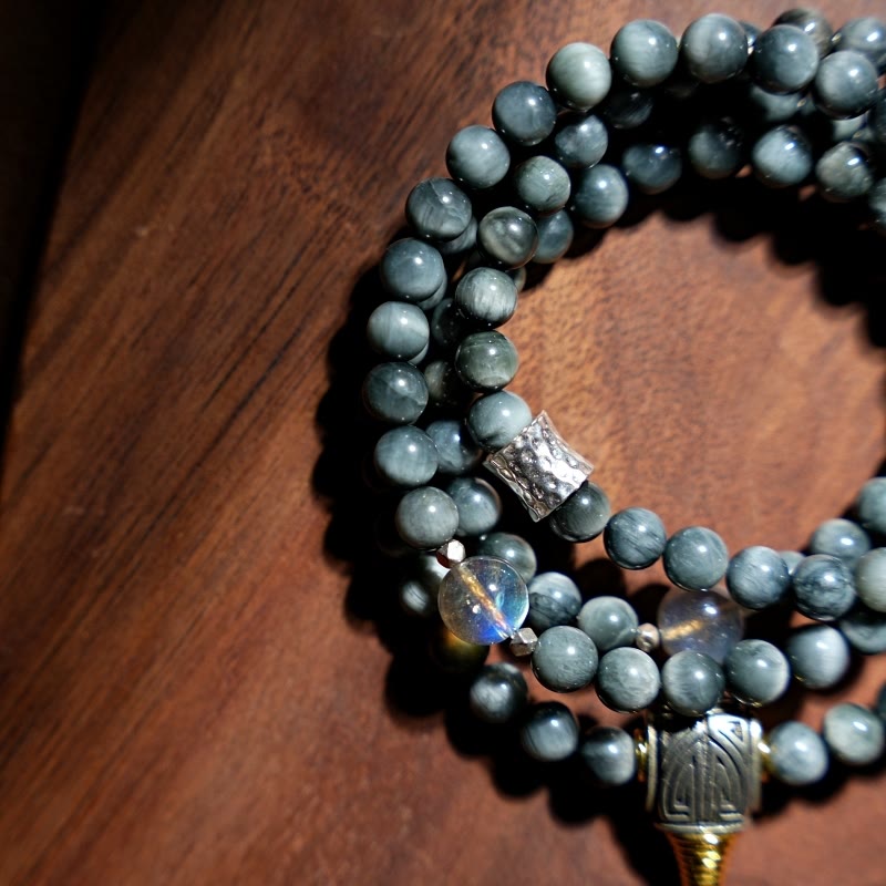 108 Beads Eagle's Eye Stone Mala Bracelet for Positive Energy