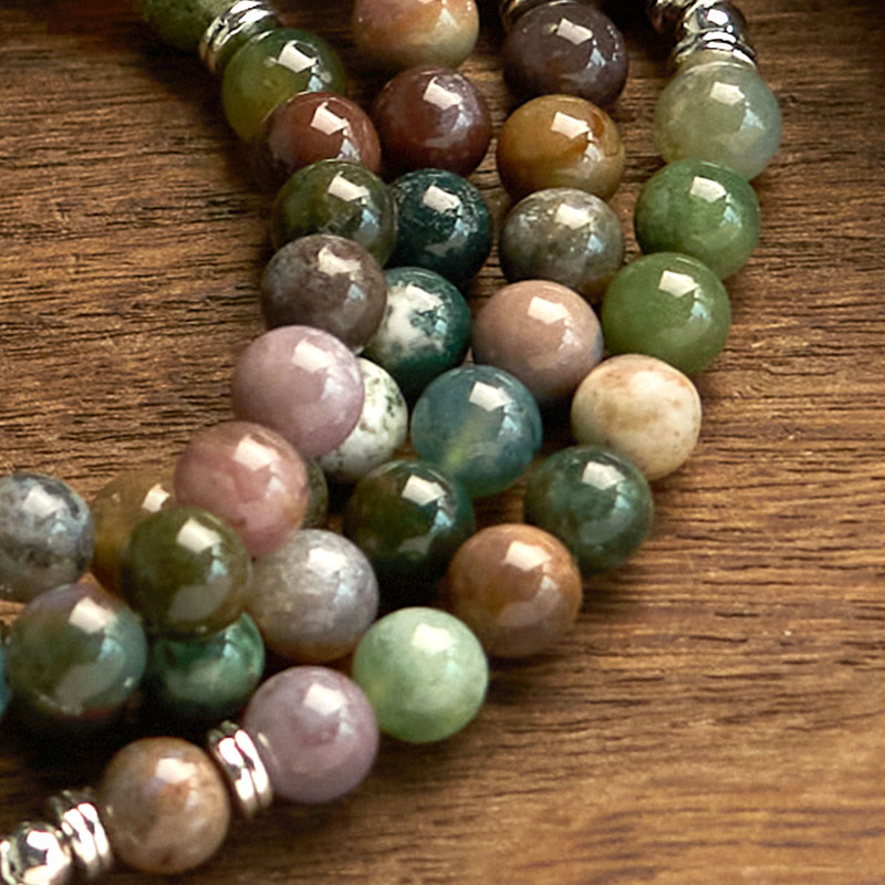 108 Beads Indian Agate Lotus Calm Bracelet for Meditation