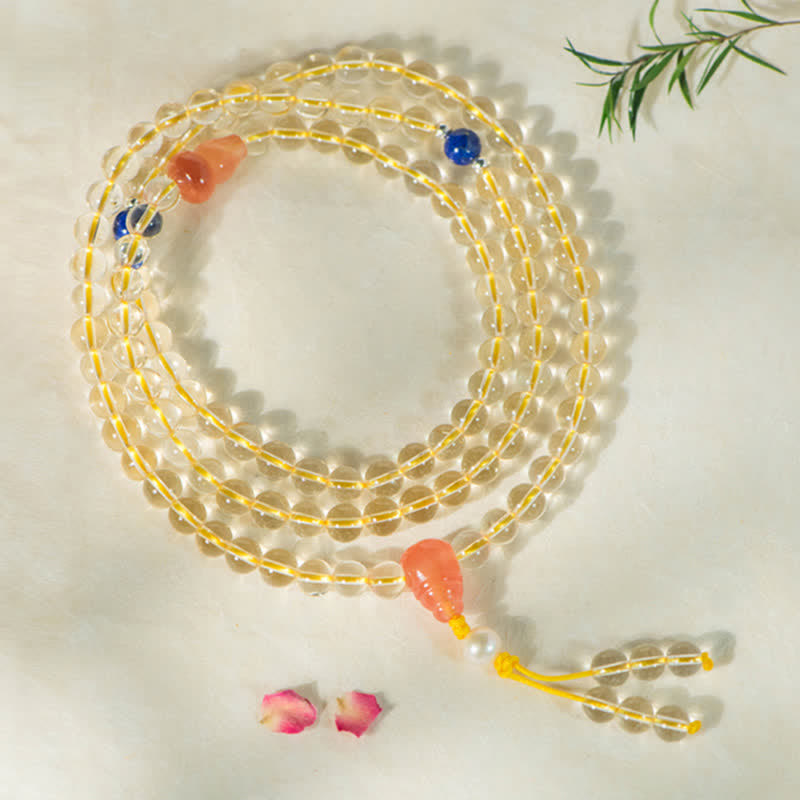 108 Beads Natural Citrine & Red Agate Prosperity Bracelet