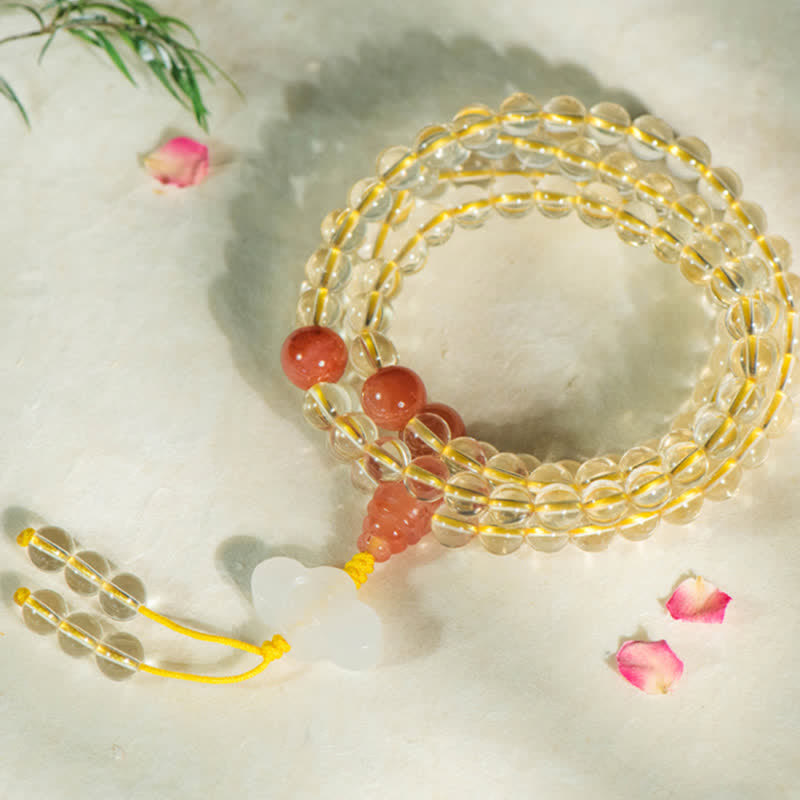 108 Beads Natural Citrine & Red Agate Prosperity Bracelet