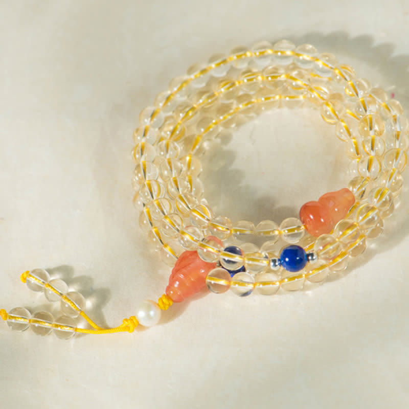 108 Beads Natural Citrine & Red Agate Prosperity Bracelet