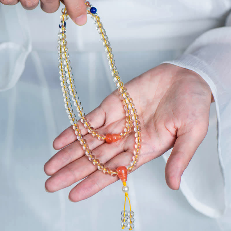 108 Beads Natural Citrine & Red Agate Prosperity Bracelet