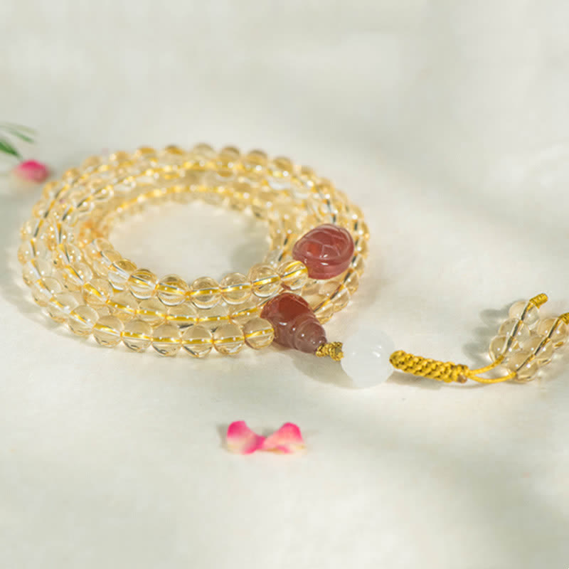 108 Beads Natural Citrine & Red Agate Prosperity Bracelet