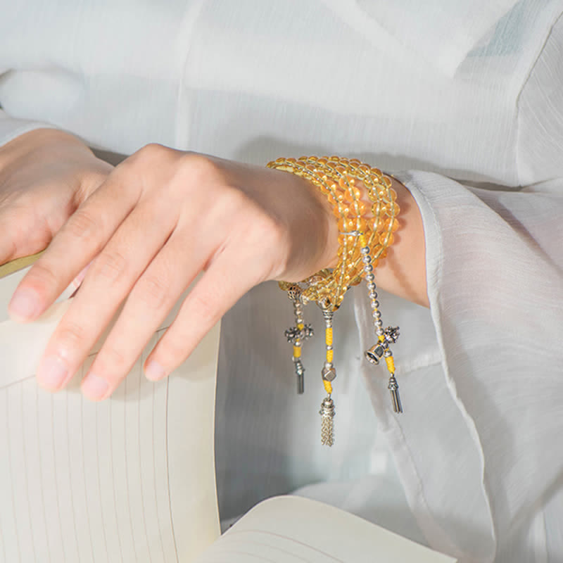 108 Beads Natural Citrine & Red Agate Prosperity Bracelet