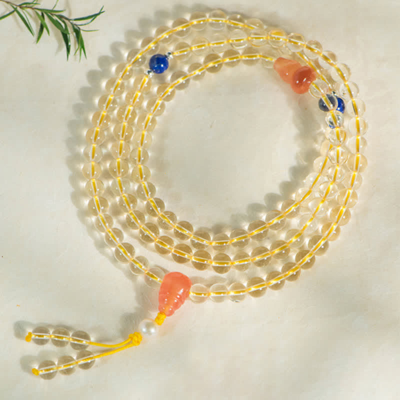 108 Beads Natural Citrine & Red Agate Prosperity Bracelet