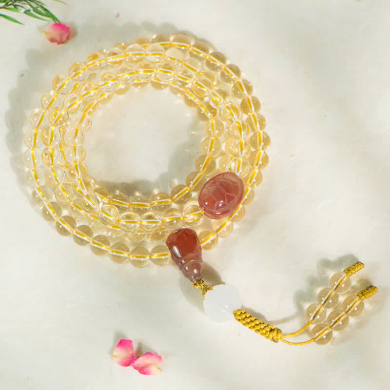 108 Beads Natural Citrine & Red Agate Prosperity Bracelet