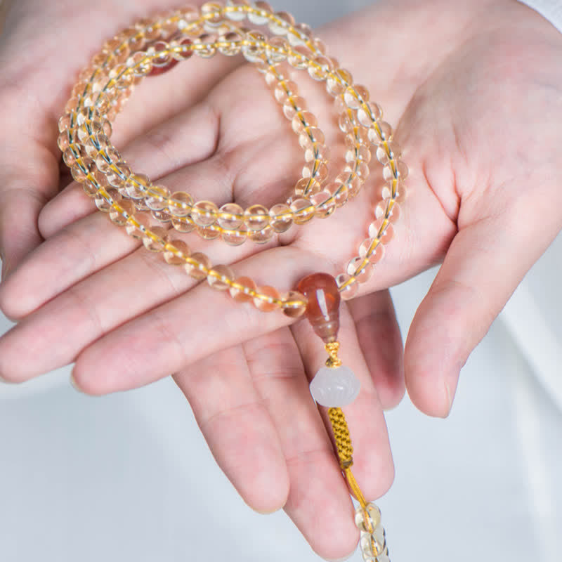 108 Beads Natural Citrine & Red Agate Prosperity Bracelet