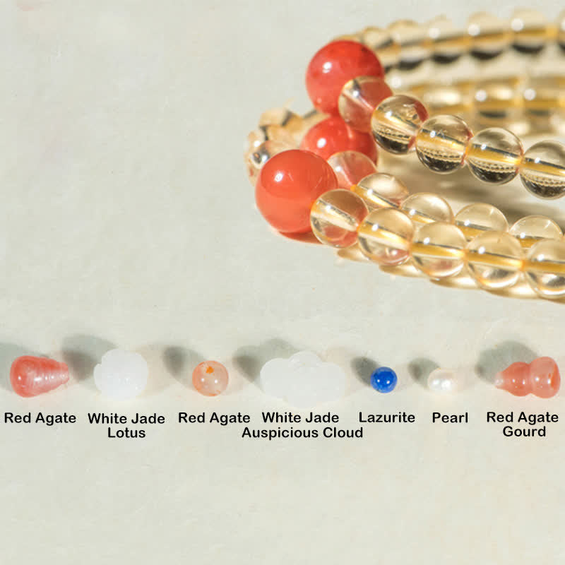 108 Beads Natural Citrine & Red Agate Prosperity Bracelet