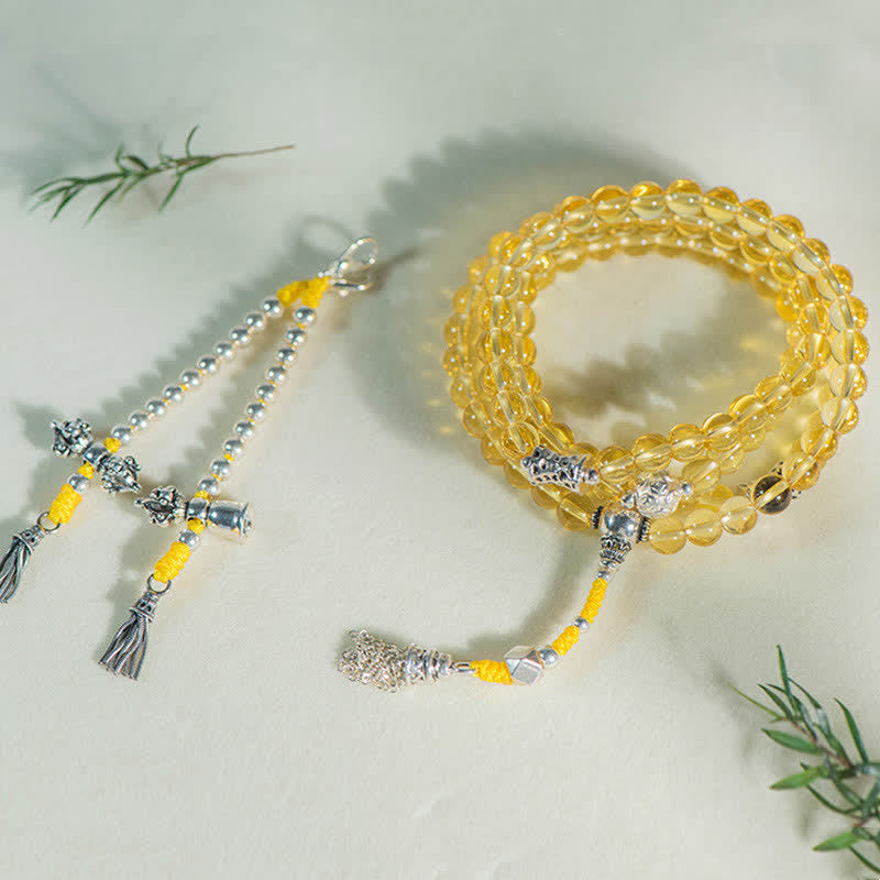 108 Beads Natural Citrine & Red Agate Prosperity Bracelet