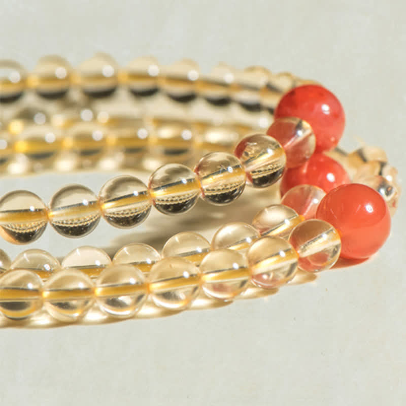108 Beads Natural Citrine & Red Agate Prosperity Bracelet