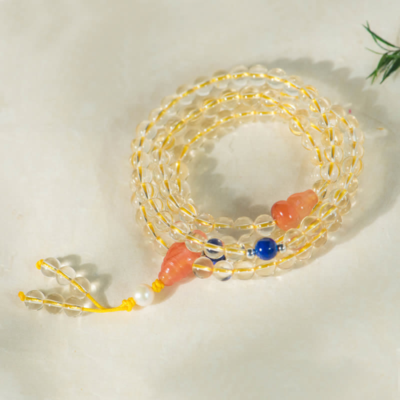 108 Beads Natural Citrine & Red Agate Prosperity Bracelet