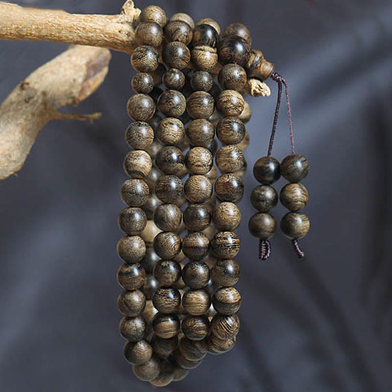 108 Beads Tarakan Agarwood Wood Mala Bracelet for Protection