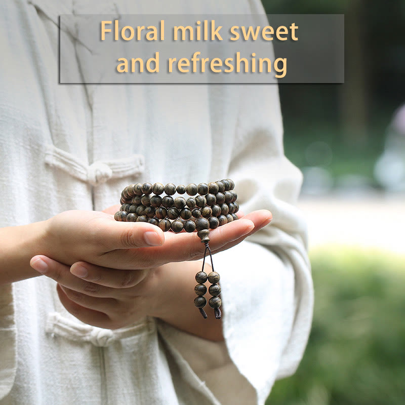 108 Beads Tarakan Agarwood Wood Mala Bracelet for Protection