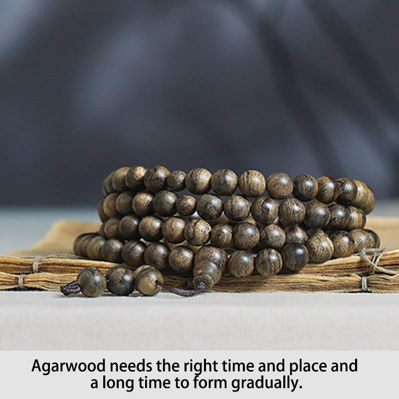 108 Beads Tarakan Agarwood Wood Mala Bracelet for Protection