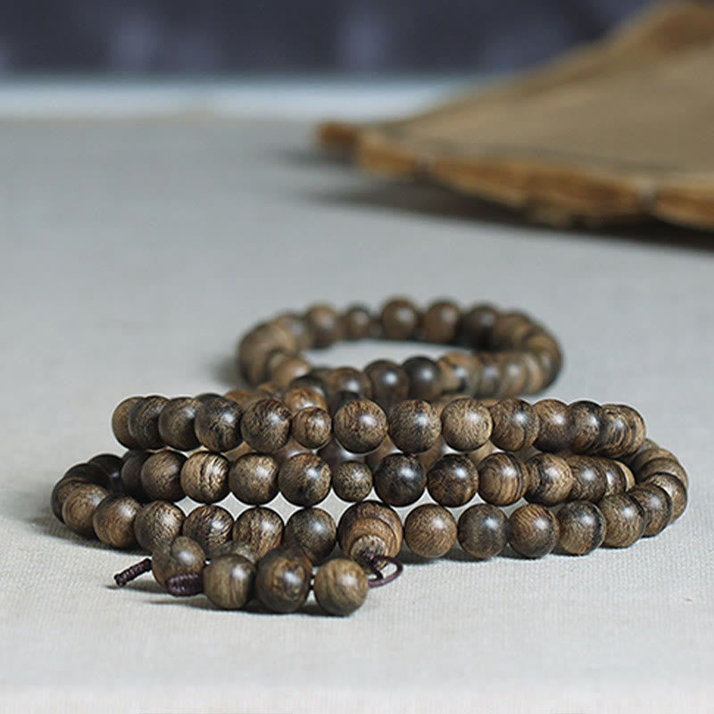108 Beads Tarakan Agarwood Wood Mala Bracelet for Protection