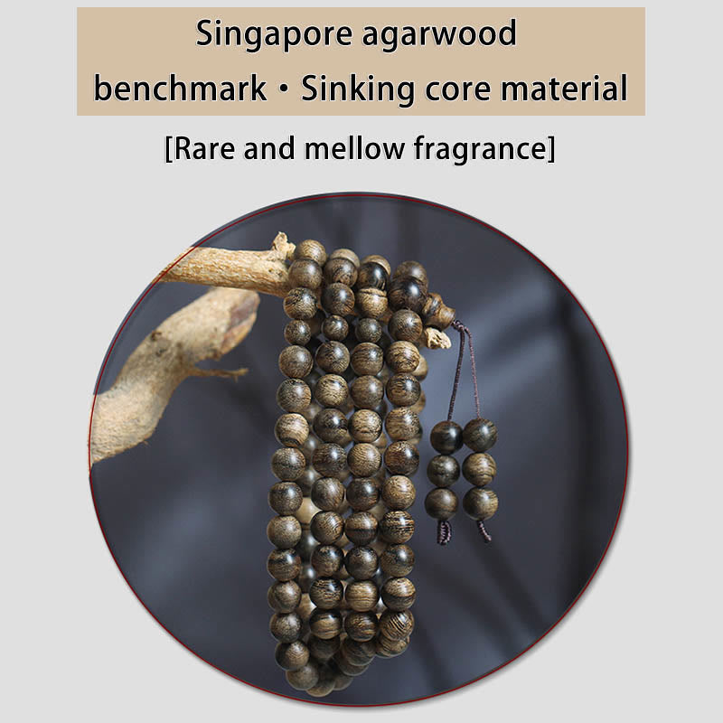 108 Beads Tarakan Agarwood Wood Mala Bracelet for Protection