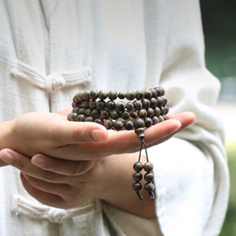 108 Beads Tarakan Agarwood Wood Mala Bracelet for Protection