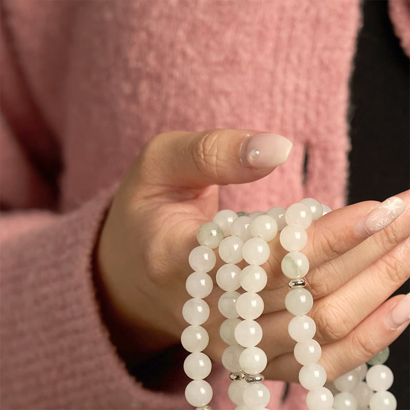 108 Beads Tianshan Jade Lotus Luck Bracelet 8mm