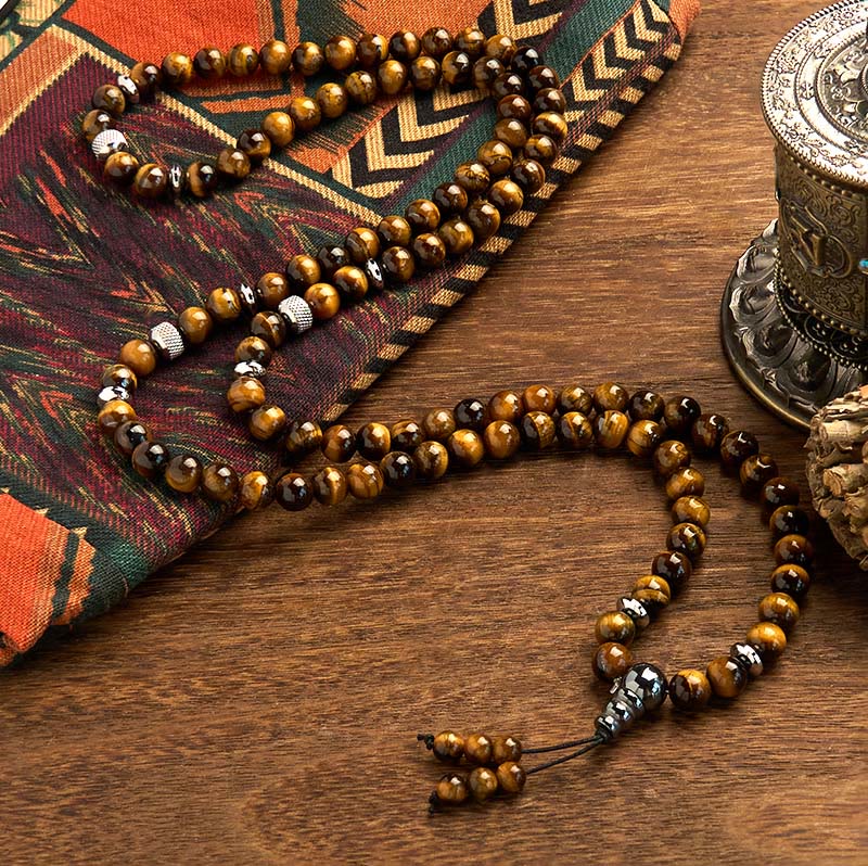 108 Beads Tiger Eye Protection Mala Bracelet 8mm Unisex