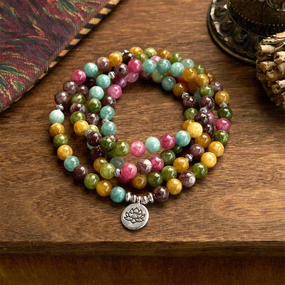 108 Beads Tourmaline Lotus Wisdom Mala Bracelet