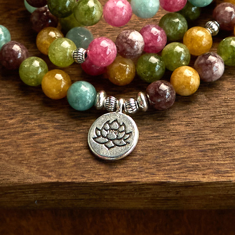 108 Beads Tourmaline Lotus Wisdom Mala Bracelet