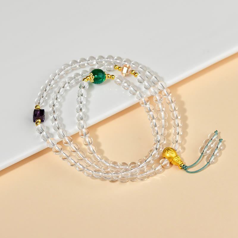 108 Beads White Crystal Clarity Gemstone Mala Bracelet