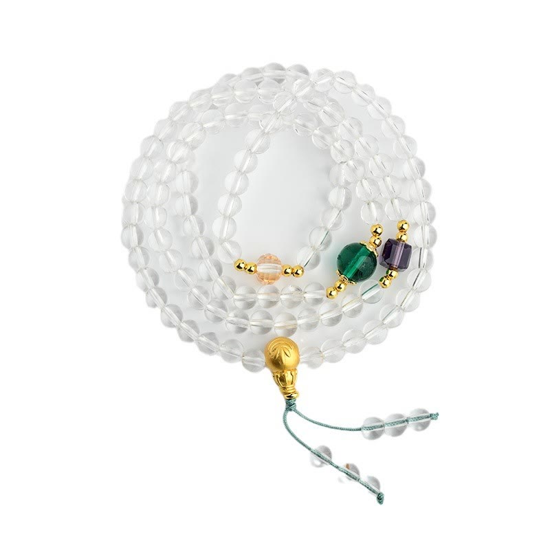 108 Beads White Crystal Clarity Gemstone Mala Bracelet