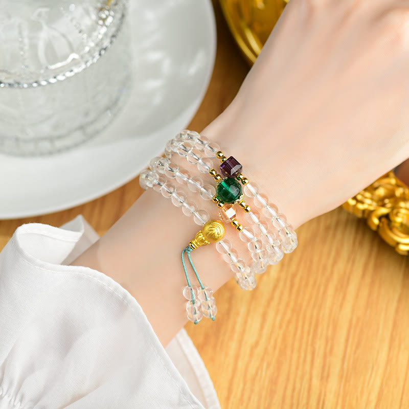 108 Beads White Crystal Clarity Gemstone Mala Bracelet