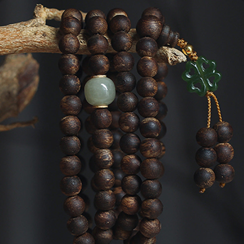 108 Beads Wood Mala Bracelet Agarwood Jade 999 Gold Peace